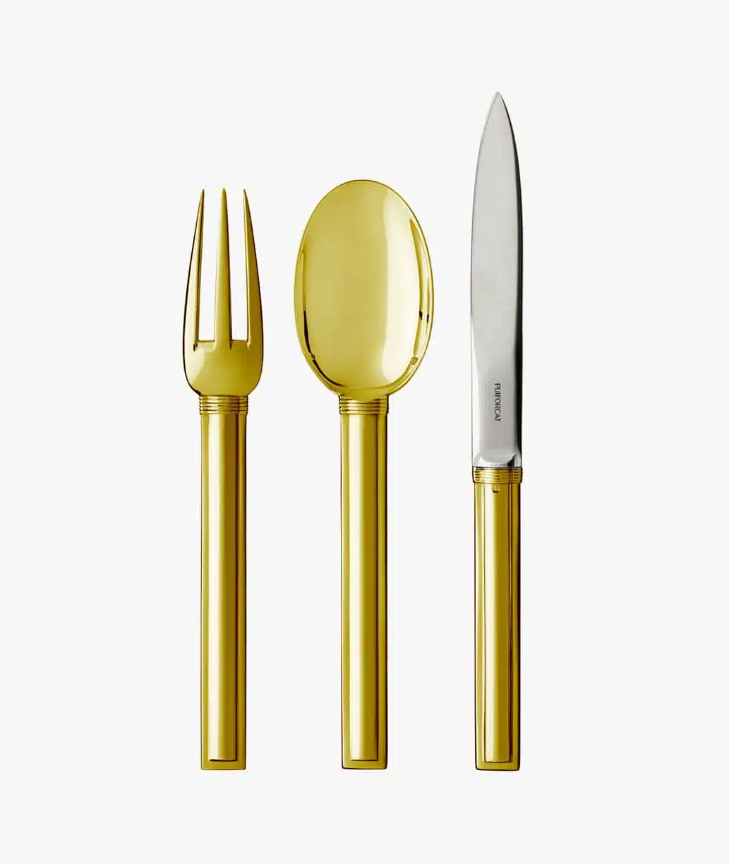 Set de trois couverts Cannes en argent massif en finition vermeil